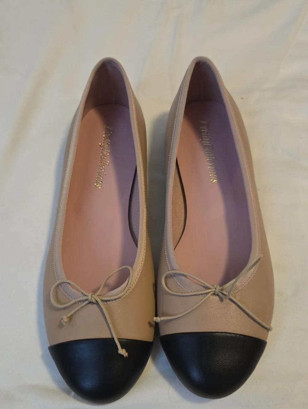 Tory Burch Beige Ballet Flats with Black Cap Toe